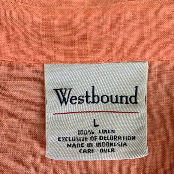 Westbound 100% Linen Long Sleeves Oversized Button Up Tops Shirt Size L Coral - Picture 13 of 13